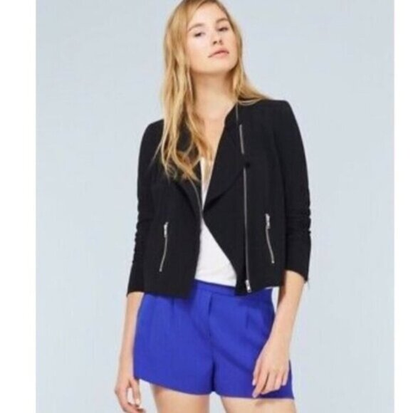 Aritzia Babaton Dominic Moto Blazer Jacket Zip Up Shoulder pads Ivory Ecru 2 - Picture 8 of 16